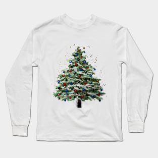 Colorful Snowy Christmas Tree Long Sleeve T-Shirt